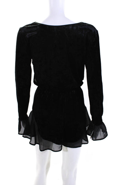 Band of Gypsies Womens Lace Up V Neck Long Sleeve Velvet Romper Black Size Small