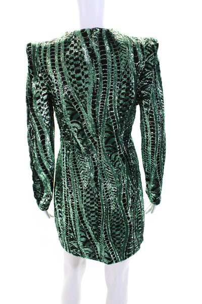 Aqua Womens Long Sleeve Sequin Crew Neck Mini Sheath Dress Black Green Size XS