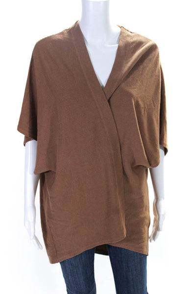 Lanston Womens Open Front Ribbed Knit Short Sleeve Cardigan Brown Size XS