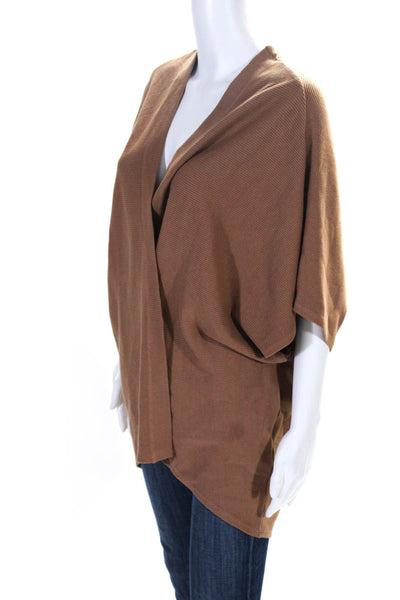 Lanston Womens Open Front Ribbed Knit Short Sleeve Cardigan Brown Size XS