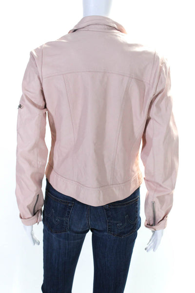 C'est Fini Womens Leather Silver Tone Hardware Biker Jacket Pink Size L