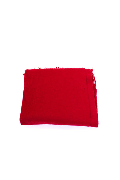 Hermes Womens Cashmere Wool Fringe Hem Wide Red Scarf Shawl Wrap Size OS