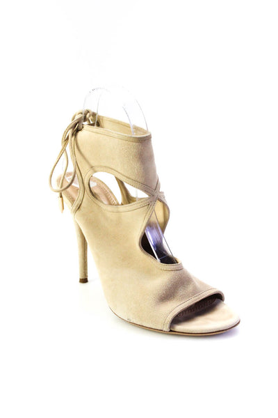 Aquazzura Womens Stiletto Cut Out Ankle Strap Sandals Beige Suede Size 38