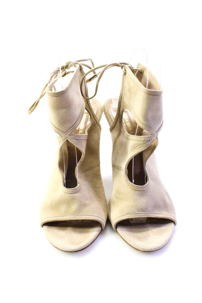 Aquazzura Womens Stiletto Cut Out Ankle Strap Sandals Beige Suede Size 38