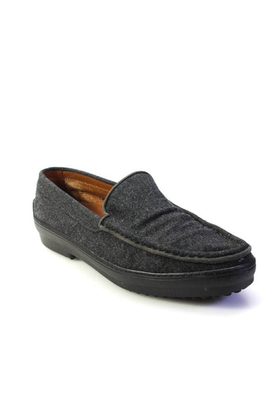 Tods Womens Slip On Tabs Back Square Toe Loafers Gray Wool Size 10.5