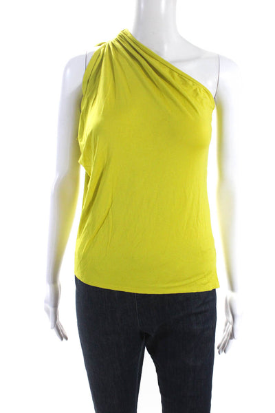 Trina Turk Womens Jersey Knit One Shoulder Draped Blouse Top Lime Green Size P