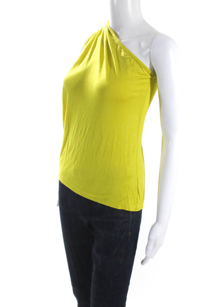 Trina Turk Womens Jersey Knit One Shoulder Draped Blouse Top Lime Green Size P