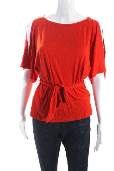 Trina Turk Womens Jersey Cold Shoulder Sleeve Tie Back Blouse Top Red Size P