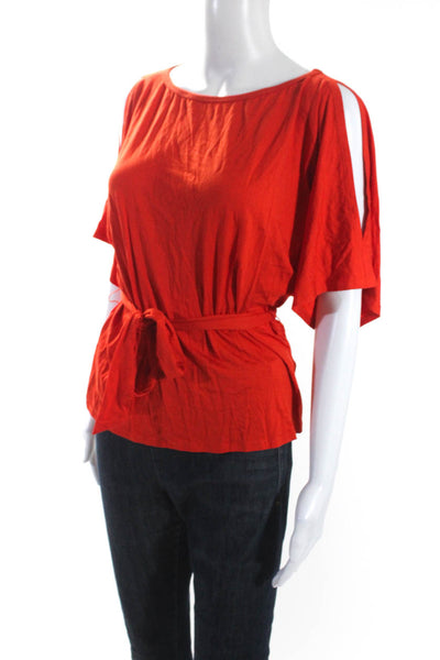 Trina Turk Womens Jersey Cold Shoulder Sleeve Tie Back Blouse Top Red Size P