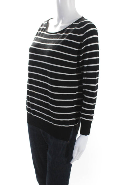 Joie Womens Wool Blend Striped Scoop Neck Long Sleeve Sweater Top Black Size XS