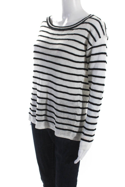 Alice + Olivia Womens Linen Knit Striped Long Sleeve Sweater Top White Size XS