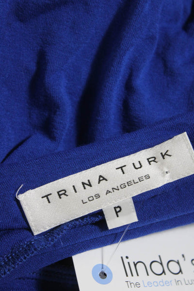 Trina Turk Womens Jersey Knit Twisted V-Neck Banded Hem Tank Top Blue Size P