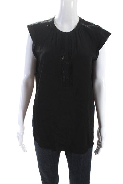 Rebecca Taylor Womens Silk Lace Panel Sleeveless Blouse Top Black Size 8