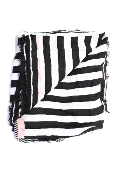 La Ligne Womens Striped Print Fringed Trimmed Wrapped Shawl Black Size OS