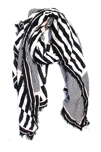 La Ligne Womens Striped Print Fringed Trimmed Wrapped Shawl Black Size OS