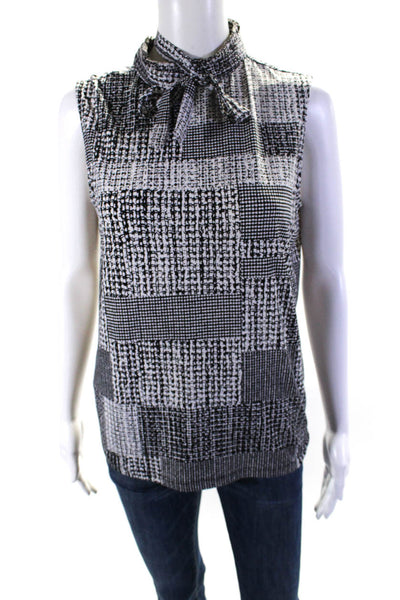 Karl Lagerfeld Women's High Nek Sleeveless Tie Neck Blouse Black Size S