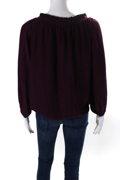 Ramy Brook Women's Boat Neck Long Sleeves Lace Up Blouse Burgundy Size S