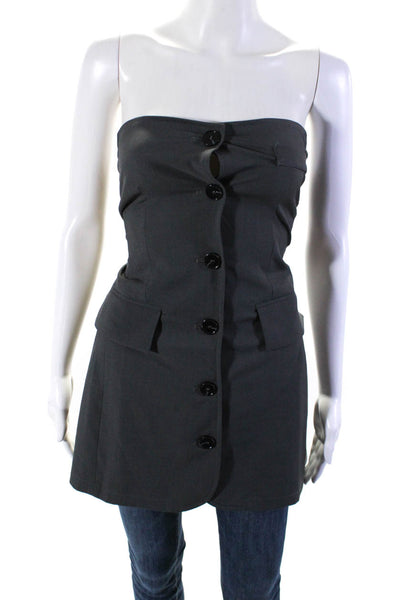 Isalis Women's Square Neck Sleeveless Button Up Cutout Tunic Blouse Gray Size M