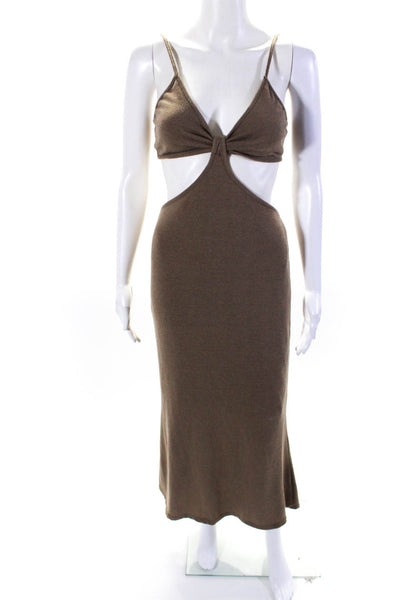 Reverse Women's V-Neck Cutout Bow Spaghetti Straps Maxi Dress Brown Size M