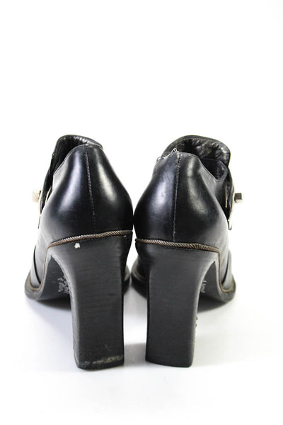 Cesare Paciotti Womens Leather Pointed Toe Monk Strap Booties Black Size 7US 37E