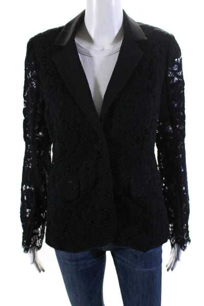 Donna Degnan Womens Lace Notched Collar Button Up Blazer Jacket Black Size 2