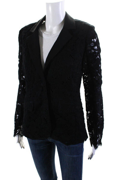 Donna Degnan Womens Lace Notched Collar Button Up Blazer Jacket Black Size 2