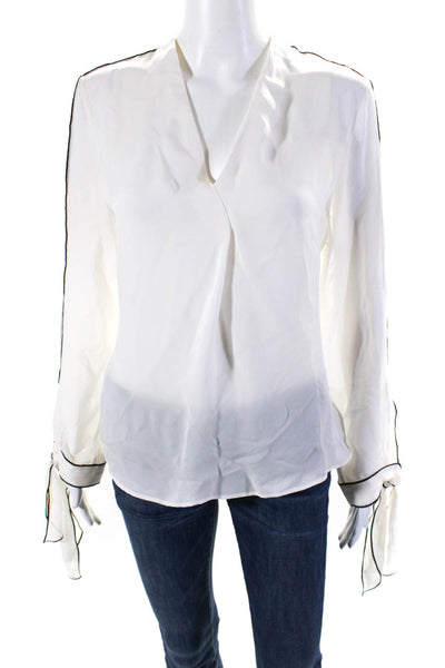 Reiss Womens Silk Crepe V-Neck Tie Cuff Long Sleeve Blouse Top White Size XS