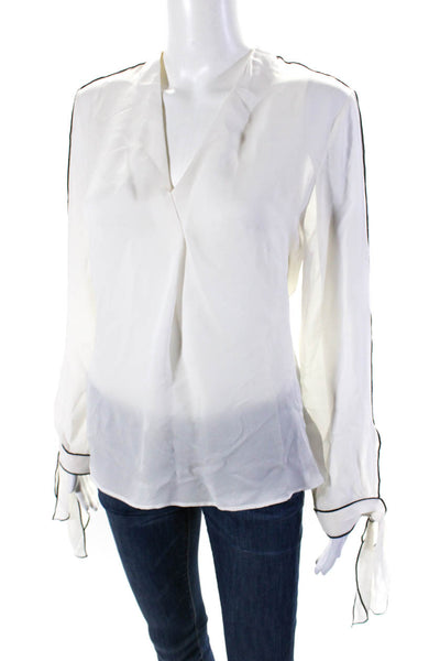 Reiss Womens Silk Crepe V-Neck Tie Cuff Long Sleeve Blouse Top White Size XS