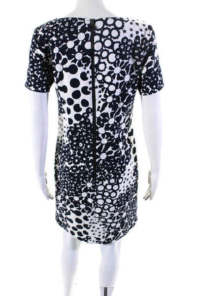Trina Turk Womens Abstract Printed Woven Beaded Shift Dress Navy White Size 4