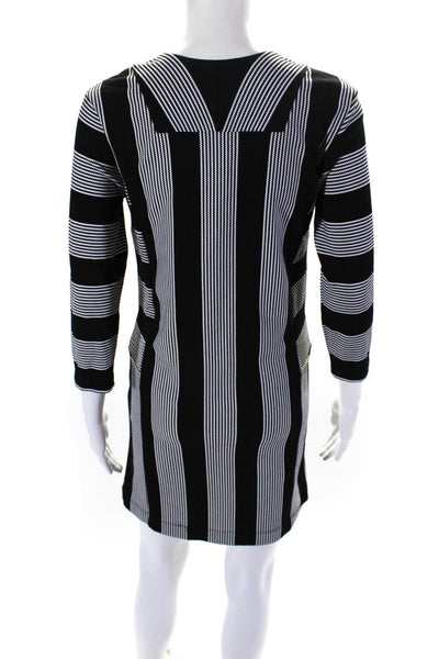 BCBG Max Azria Womens Knit Striped V-Neck Long Sleeve Shift Dress Black Size XS