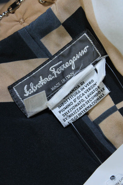 Salvatore Ferragamo Womens Zip Front Mock Neck Down Quilted Jacket Brown Size 8
