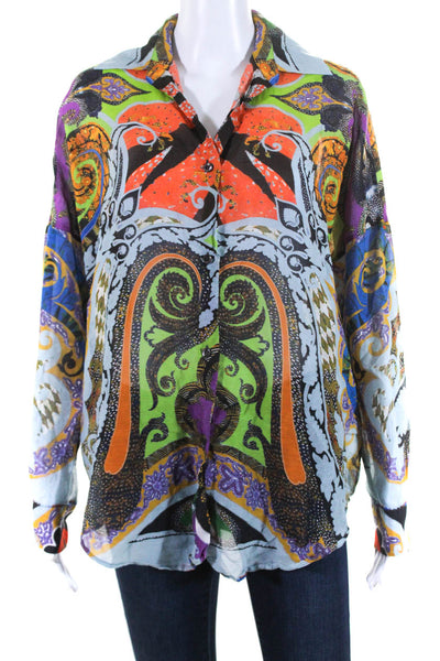 Etro Womens Button Front Collared Paisley Abstract Shirt Multicolored Size IT 38