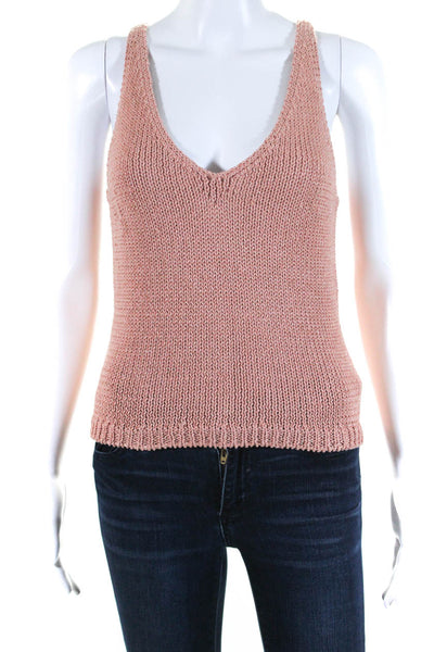 Intermix Womens Cotton Knit Sleeveless V-Neck Cropped Tank Top Pink Size S