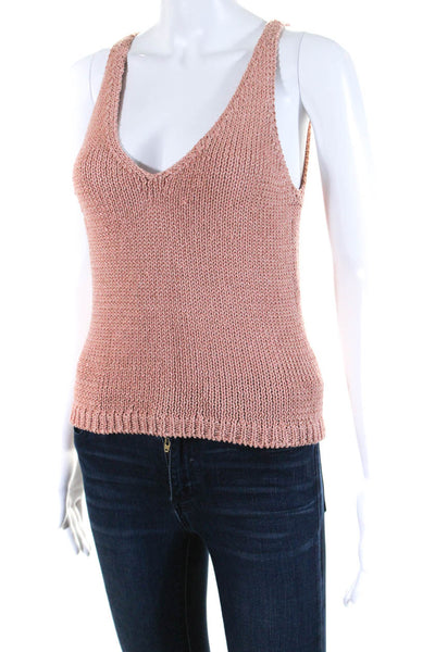 Intermix Womens Cotton Knit Sleeveless V-Neck Cropped Tank Top Pink Size S