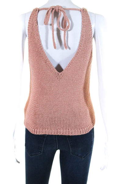 Intermix Womens Cotton Knit Sleeveless V-Neck Cropped Tank Top Pink Size S