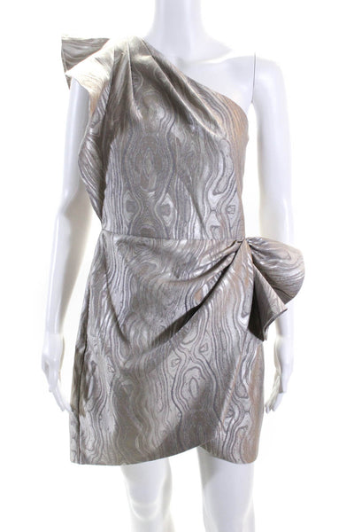 Saylor Womens Printed Bow One Shoulder Sheath Dress Silver Size Large