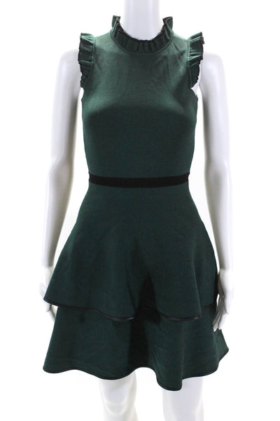 Parker Womens Ruffled Sleeveless A Line Tiered Dress Green Size Extra Small