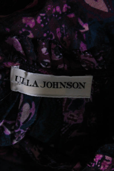 Ulla Johnson Womens Short Sleeve Tiered Floral Shift Dress Blue Pink Size 2