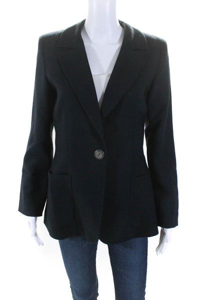 Oscar de la Renta Womens Single Button Notched Lapel Blazer Jacket Navy Size 8