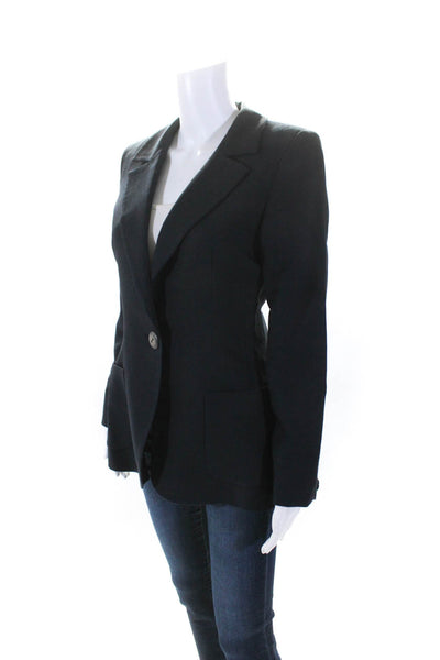 Oscar de la Renta Womens Single Button Notched Lapel Blazer Jacket Navy Size 8