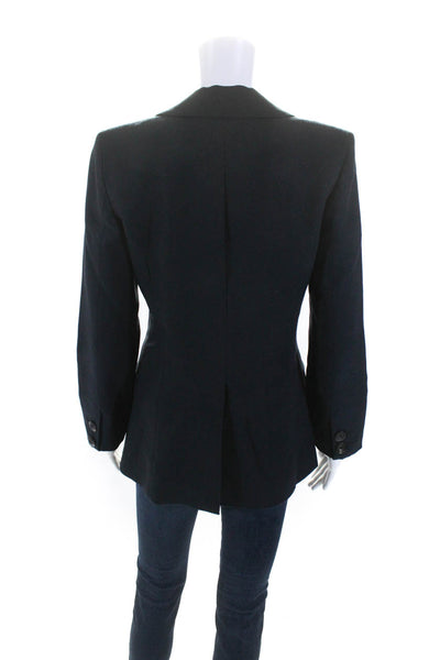 Oscar de la Renta Womens Single Button Notched Lapel Blazer Jacket Navy Size 8