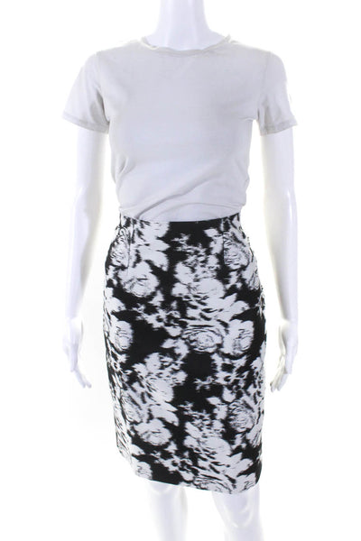 Oscar de la Renta Womens Back Zip Knee Length Pencil Skirt White Black Size 6