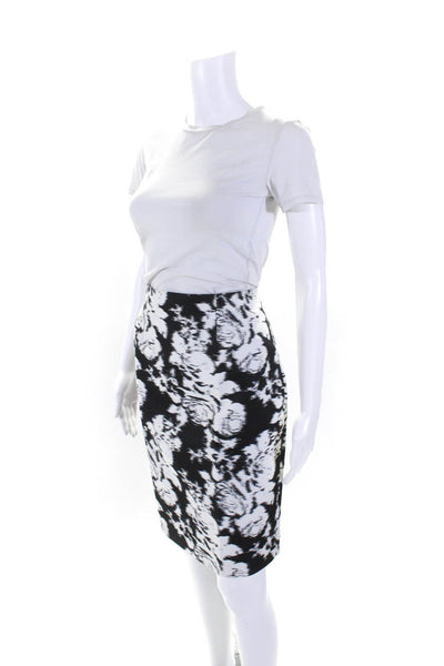 Oscar de la Renta Womens Back Zip Knee Length Pencil Skirt White Black Size 6