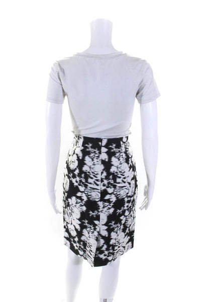 Oscar de la Renta Womens Back Zip Knee Length Pencil Skirt White Black Size 6