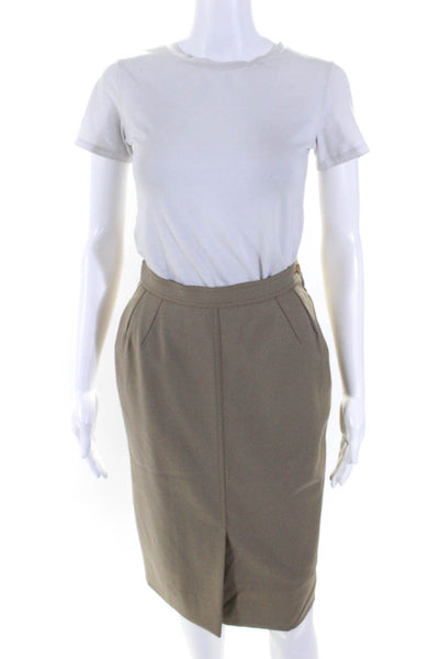 Giorgio Armani Womens Side Zip Knee Length Pencil Skirt Brown Wool Size IT 40