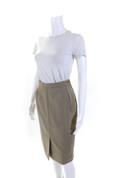 Giorgio Armani Womens Side Zip Knee Length Pencil Skirt Brown Wool Size IT 40