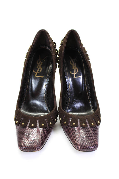 Yves Saint Laurent Womens Purple Suede Snakeskin Embellished Pump Shoes Size 9