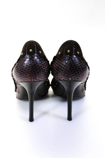 Yves Saint Laurent Womens Purple Suede Snakeskin Embellished Pump Shoes Size 9