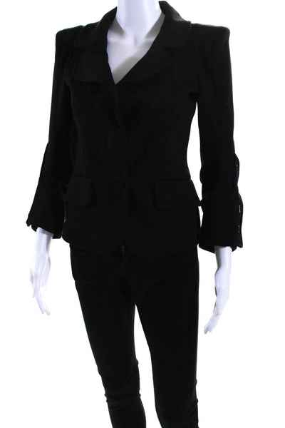 Maison Margiela Womens Knit Notched Collar Snap Blazer Jacket Black Size Small