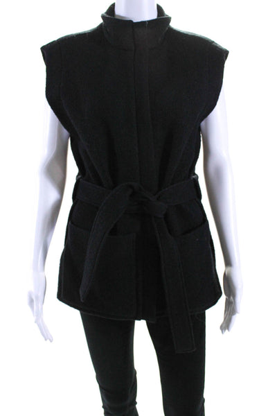 Odeeh Womens Belted Boucle Full Zip Mock Neck Vest Black Size EU 34